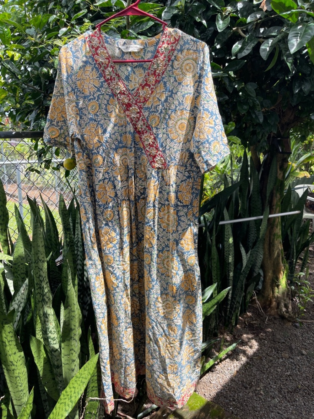 Boho Floral V-Neck Maxi Dress in Yellow and Blue